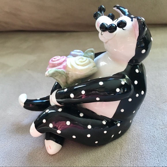 2001 Amy Lacombe Ceramic Black Polka Dot Tuxedo Cat Collectible Figurine - Picture 7 of 16